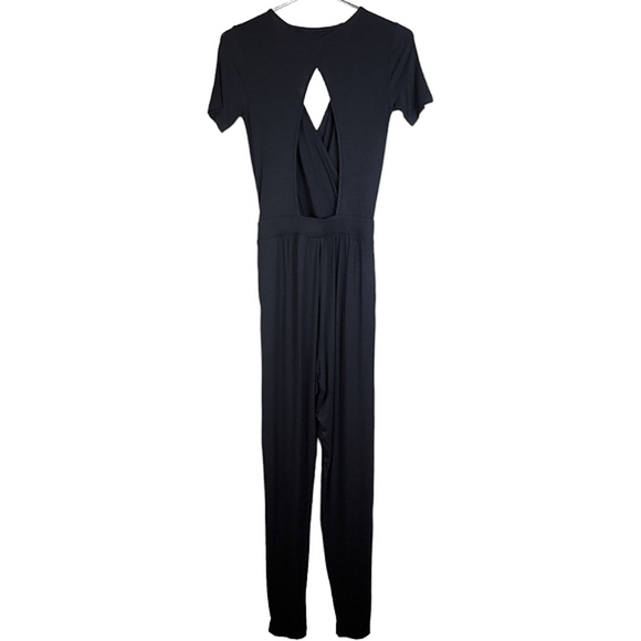 ASOS DESIGN Black Wrap Front Jersey Jumpsuit - Picture 6 of 9